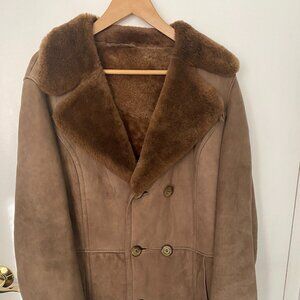 Shearling Genuine Sheepskin Leather Trench Coat with Real Fur Lining
